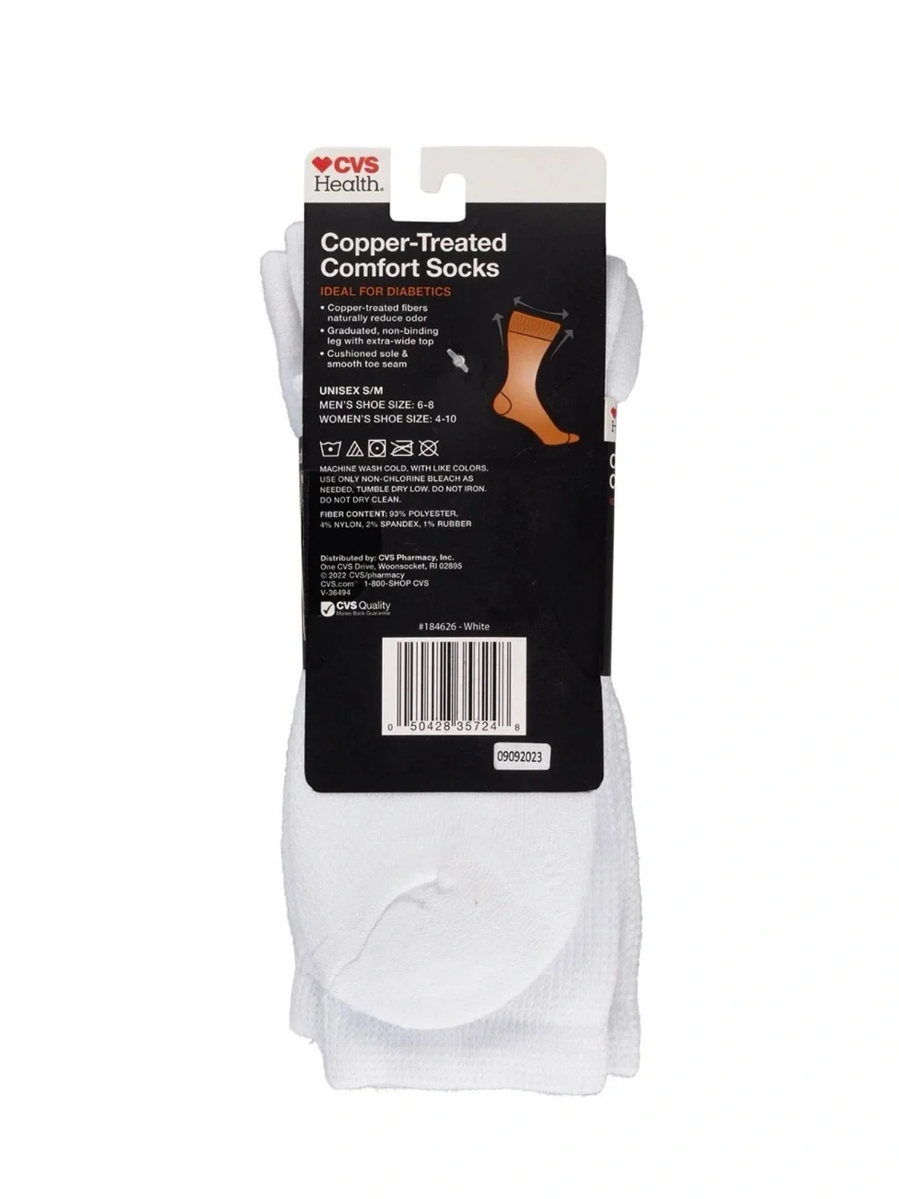 💕 $8 Bundled CVS Health White Copper-Treated Comfort Crew Socks - 3 Pack